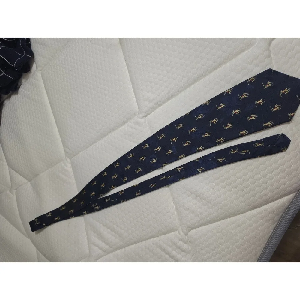 Vintage Navy Blue Polo Player Equestrian Motif Necktie Polyester Made in Korea